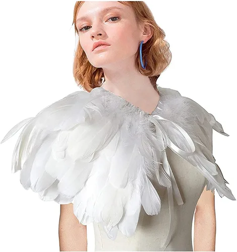 Miniatura 4 de L'VOW Estola de capa de plumas de moda negro blanco beige chal iridiscente