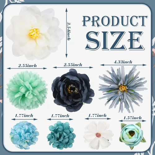 Miniatura 3 de BBTO 21 piezas pinzas para el pelo con diseño de flores, pasadores para el cabello con rosas, diademas para mujer, accesorios de flores, estilo Azul