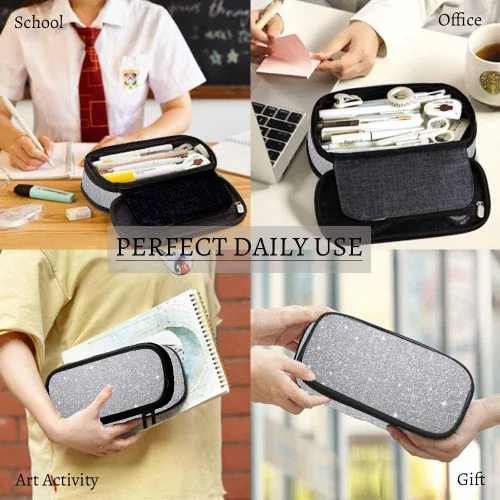Miniatura 5 de Yekiua Bolsa Floral para Lápices, Flor Silvestre en Plena Floración, Hojas, Alta Capacidad, Bolsa para Artículos de Papelería, Bolsa