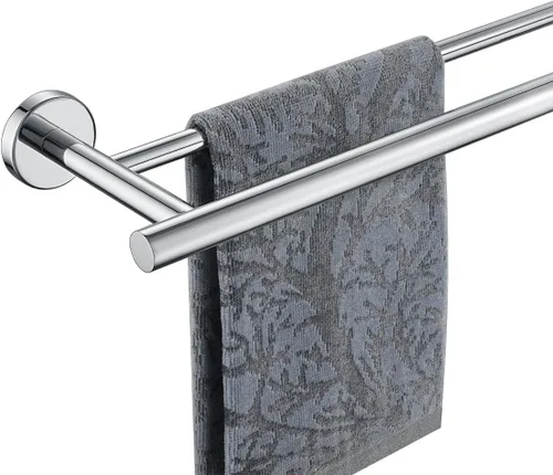 Miniatura 11 de JQK - Barra doble para toallas de baño, oro cepillado de 30 pulgadas, toallero de acero inoxidable 304 de 0.8 mm de espesor para baño, soporte