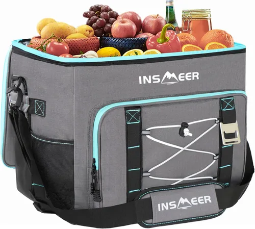 Miniatura 9 de INSMEER Bolsa térmica térmica térmica grande de 90 latas/55 L, enfriador de lados suaves con correa para el hombro, enfriadores plegables, enfriador