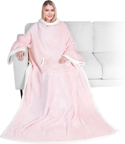 Miniatura 10 de PAVILIA Manta Sherpa Vestible con Mangas y Bolsillo, Manta Corporal Envolvente Gruesa de Felpa Acogedora para Adultos Mujeres Hombres, Regalo