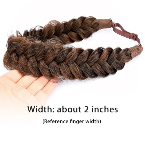 Miniatura 2 de Diadema ancha y despeinada de 2 mechones de cabello sintético trenzado, accesorio de belleza para mujeres y niñas, 62g/2.1 oz (caoba)