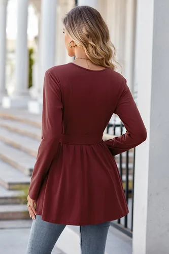 Miniatura 5 de OUGES Túnicas de maternidad para mujer, camisas de manga larga, cuello en V, ropa de maternidad de enfermería, blusa casual de embarazo