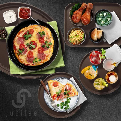 Miniatura 6 de Jubilee Bandejas redondas de 14 pulgadas para servicio de restaurante (juego de 2), color marrón, bandeja antideslizante certificada NSF