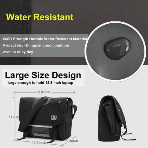 Miniatura 3 de OIWAS Bolsa tipo mensajero para hombre, 15.6 pulgadas, para laptop, bolsa cruzada para hombre, maletín para computadora, grande, trabajo, viajes