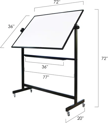 Miniatura 3 de XIWODE Pizarra blanca magnética extra grande de 36 x 72 pulgadas, soporte rodante de doble cara abatible independiente, marco negro sin fantasmas