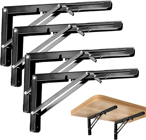 Miniatura 9 de ZOENHOU 4 soportes plegables para estantes de 10 pulgadas, soportes plegables de metal resistente de 176 libras con tornillos, estantes colgantes