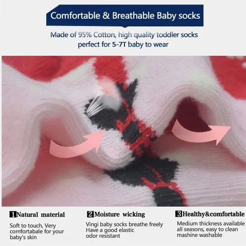Miniatura 5 de SkiBeaut Calcetines antideslizantes para niños y niñas de 1 a 7 años, 12 pares de calcetines para niños y niñas