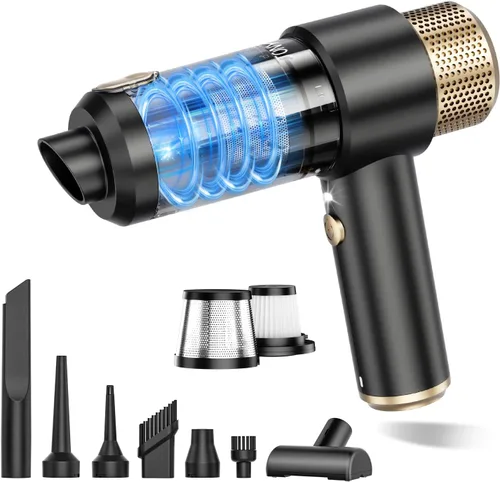JONYJ Aspiradora de Mano para Automóvil, 16000PA Aspiradora de Mano Portátil Inalámbrica, 2 en 1 Soplador de Aire y Aspiradora con Luz LED, Negro y
