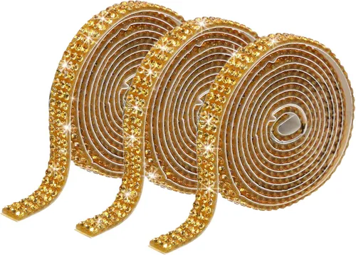 Miniatura 33 de MECCANIXITY 3 rollos de cinta de diamantes de imitación autoadhesiva de 3 yardas y 0.315 in para proyectos de artes y manualidades, pasteles de Beige