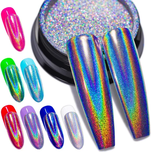 GA&EN Polvo holográfico de esmalte de uñas fino arco iris holográfico Holo unicornio espejo efecto láser, pigmento de manicura multicromado, polvo