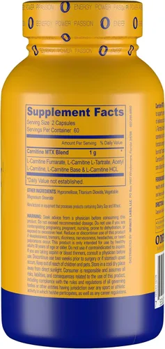 Miniatura 7 de Infinite Labs L Carnitina 1000mg MTX - Mezcla de aminoácidos de fumarato de carnitina, L-carnitina L-tartrato, acetil L-carnitina, L-carnitina HCL