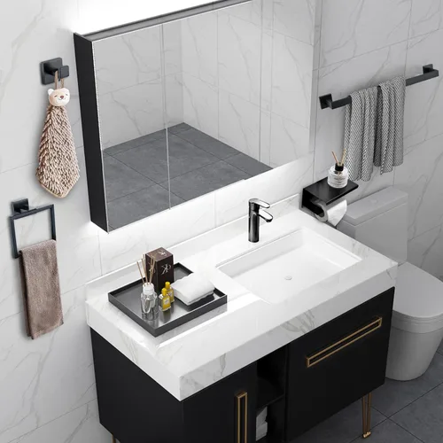 Miniatura 4 de Juego de 4 soportes para toallas de baño, juego de accesorios de baño de acero inoxidable, montaje en pared, 23.6 pulgadas Negro mate