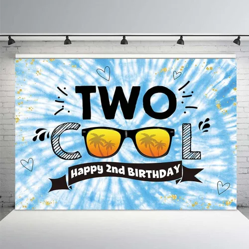 MEHOFOND Telón de fondo de fiesta de cumpleaños de 8 x 6 pies con teñido anudado para niños, suministros de fiesta de feliz segundo cumpleaños,