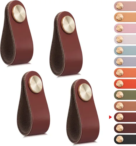 Miniatura 26 de Paquete de 4 tiradores de cuero para cajones, color beige, pomos de puerta de armario de 3.7 pulgadas, tiradores de piel sintética para tocador