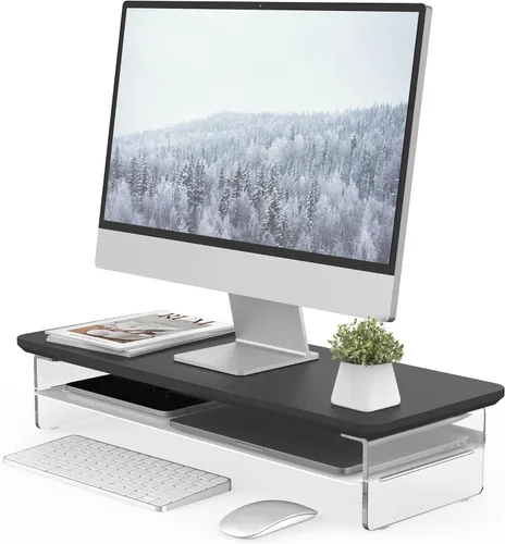 Miniatura 8 de Fenge Soporte Elevador de Monitor de Acrílico, Soporte de Monitor Dual de 42.5 Pulgadas con Almacenamiento de Metal, Elevador de Computadora de Roble