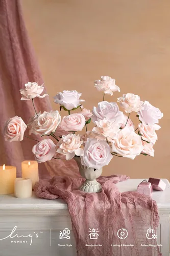 Miniatura 2 de Ling's moment Flores artificiales, rosas de seda falsas, combo de Gardenia de espuma sintética para bricolaje, ramos de boda, centros de mesa