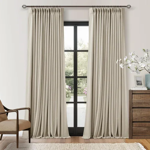 Miniatura 28 de Juego de 2 paneles de cortinas plisadas negras de 80 pulgadas para sala de estar, cortinas plisadas de lino con forro de 80 pulgadas de largo, 100%