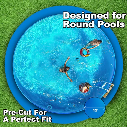 Miniatura 5 de Almohadilla redonda de revestimiento de piscina de 12 pies para piscinas sobre el suelo, hecha de material duradero, evita pinchazos y prolonga