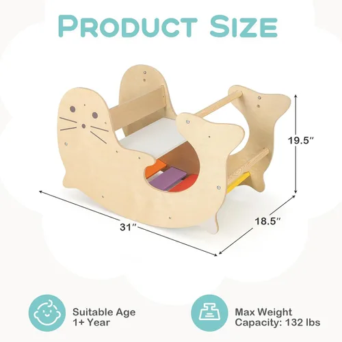 Miniatura 7 de Olakids Arco de escalada para niños pequeños, 3 en 1 de madera para niños, juguete de caballo mecedor escalador, mesa de juego para bebé, Pikler