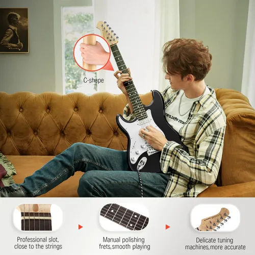 Miniatura 5 de Kit de guitarra eléctrica Donner de 39 pulgadas para zurdos, cuerpo sólido, principiantes, tamaño completo, negro, con amplificador, lección