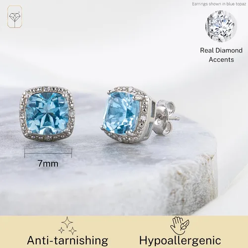 Miniatura 3 de Pendientes de tuerca de 0.276in con forma de diamante y piedra preciosa de corte cojín en plata de ley