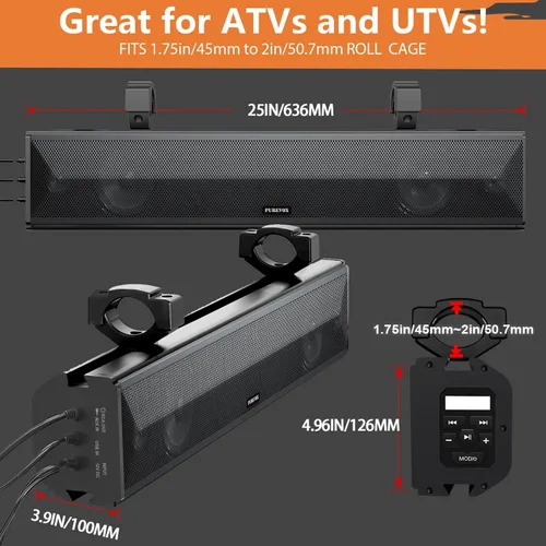 Miniatura 6 de Barra de sonido UTV, barra de sonido ATV de 26 pulgadas, sincronización de música, luces multicolor, barra de sonido SXS, impermeable, Bluetooth
