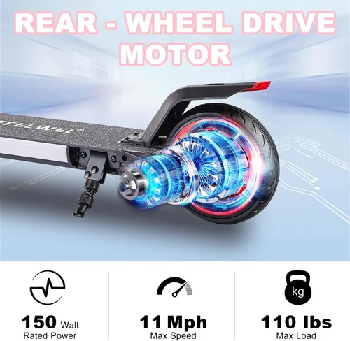 Miniatura 4 de Patinete eléctrico para niños de 6 a 12 años, motor de 150 W, 4/7/11 mph, tiempo de conducción de 60 minutos, velocidad ajustable, pantalla LED