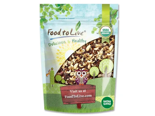 Food to Live Organic Energy Trail Mix, 8 onzas, frutos secos y bayas crudos y sin OMG, incluyendo anacardos, bayas doradas, pasas, nueces y nueces