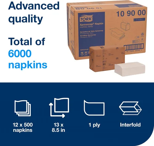 Miniatura 2 de Tork Xpressnap® Servilleta Dispensadora Blanca N4, Dispensado de Una a la Vez, 1 capa, Pliegue 1/4, 13" x 8.5", 12 x 500 Servilletas, 109000