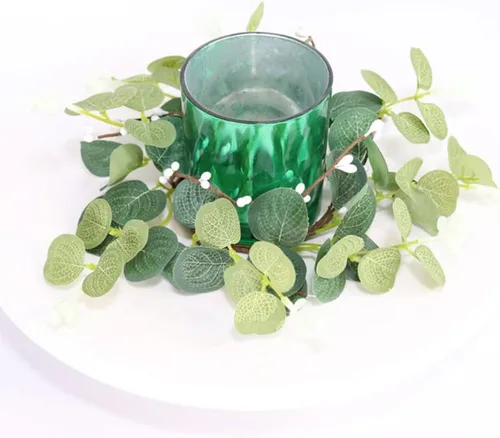 Miniatura 3 de STOBOK 4 coronas artificiales de eucalipto, anillos de vela, corona, pilar, candelabro, coronas pequeñas, hojas verdes, corona, decoración de velas