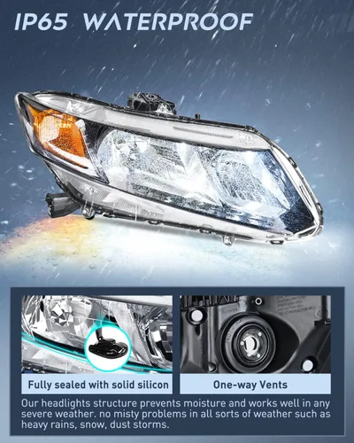 Miniatura 5 de Nilight Conjunto de faros para Honda Civic Sedán 4 puertas 2012 2013 2014 2015 y Coupe 2 puertas 12 13, Carcasa negra Carcasa negra + reflector ámbar