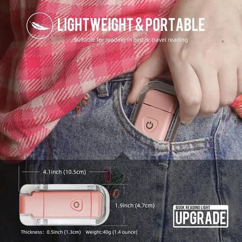 Miniatura 7 de EGWASER Luz de Lectura para Libros, Luz LED Portátil Recargable por USB con Clip para Libros para Leer en la Cama, 3 Niveles de Brillo Ajustable