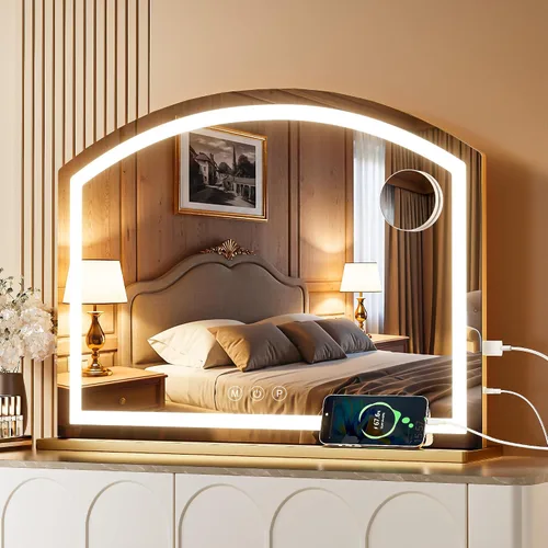 Miniatura 11 de Hasipu Espejo de tocador con luces, espejo de maquillaje LED arqueado de 11 x 14 pulgadas, espejo de maquillaje iluminado con luces, control táctil