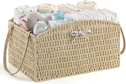HBlife Organizador de Caddy de Pañales, Cesta de Almacenamiento Grande Tejida a Mano para Pañales y Artículos Esenciales del Bebé - Diseño Curvo
