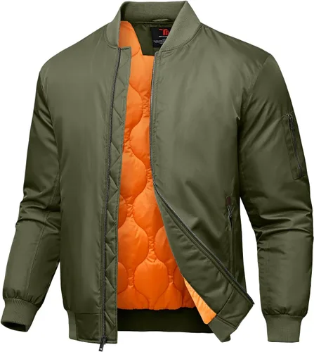 Miniatura 12 de Rdruko Chaquetas bomber para hombre, diseño de cebolla, acolchadas, cortavientos, con cremallera, 4 bolsillos, impermeables, de satén, para vuelo