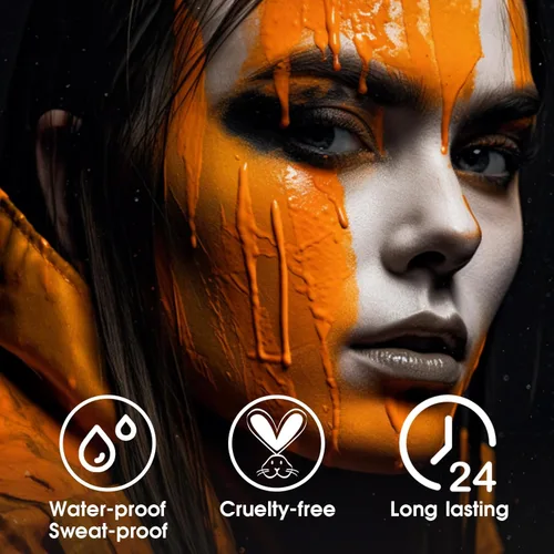 Miniatura 5 de BADCOLOR Barra de pintura naranja para la cara y el cuerpo, crema mezclable para ojos negros de cuerpo completo, maquillaje para Halloween, SFX