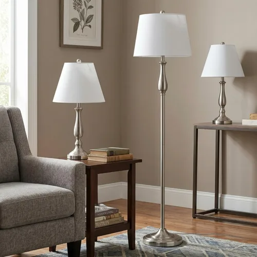 Miniatura 9 de Lámparas de mesa y lámpara de pie, Conjunto de 3, acero cepillado tradicional (3 bombillas LED incluidas) por Lavish Home, 72-LMP3006, 100.00watts