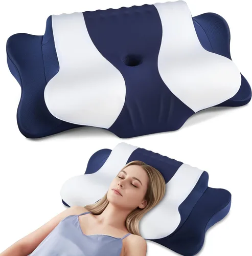 Miniatura 20 de Almohada cervical para aliviar el dolor de cuello, almohada ergonómica refrescante de espuma viscoelástica con funda de almohada de seda de hielo