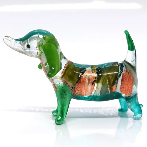Miniatura 7 de Figuras en miniatura de perro salchicha soplado a mano, arte de animales coleccionables, regalo para decoración del hogar (4 pulgadas, azul negro)
