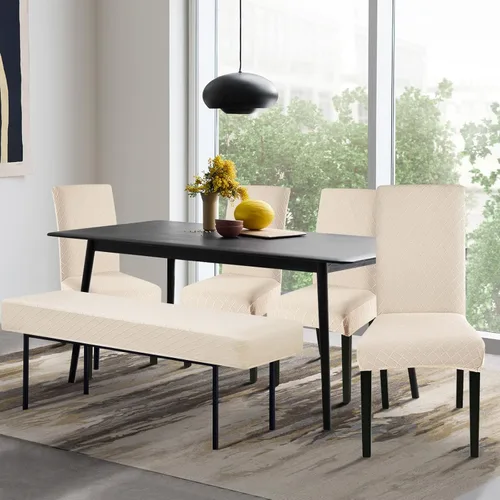 Miniatura 2 de SearchI Funda de banco de comedor, fundas de asiento de banco largas elásticas lavables, funda rectangular para banco de mesa de comedor, para Beige