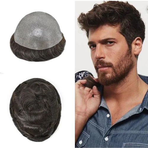Miniatura 46 de Hair Nature - Tupé para hombres, sistema de repuesto de piezas de cabello humano, unidades de pelo negro con bucle en V de piel fina, 100% cabello