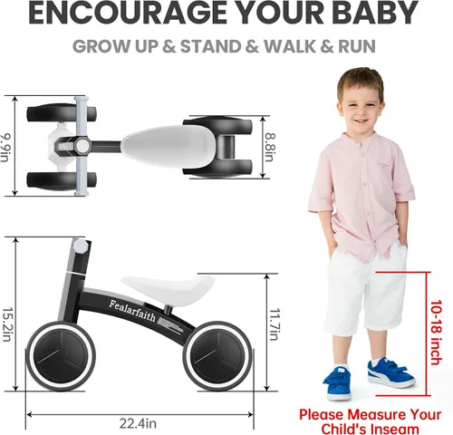 Miniatura 2 de Bicicleta de equilibrio para bebés de 1 año, niños y niñas, primera bicicleta para niños con 4 ruedas de iluminación colorida Bicicleta de 28-negro