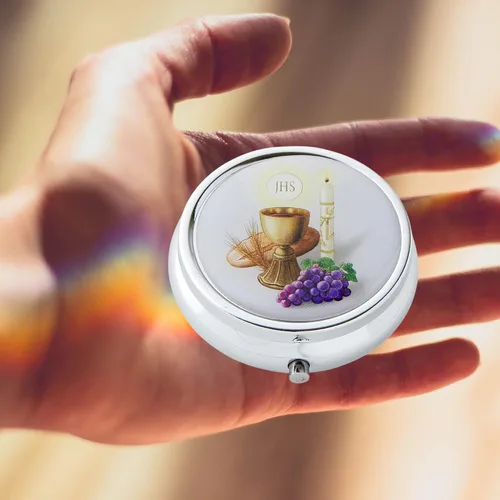 Miniatura 3 de Juego de regalo religioso de la Primera Comunión, soporte de joyería en tono plateado y collar de cuentas de oración blanca, rosario de recuerdo