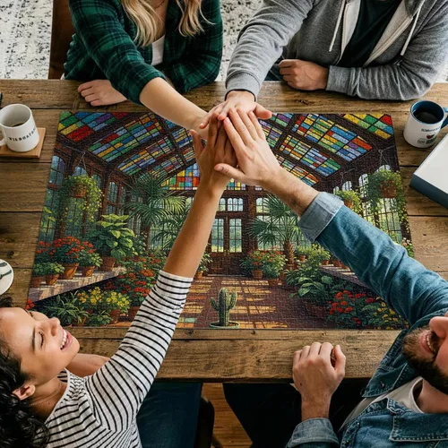 Miniatura 2 de Rompecabezas para adultos de 1000 piezas, rompecabezas de invernadero de vidrieras con arte en papel, divertido y difícil rompecabezas de flores