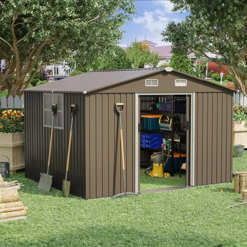 Miniatura 8 de Cobertizo de almacenamiento para exteriores de 8 pies x 6 pies, impermeable, cobertizo de herramientas de metal con puerta con cerradura y puerta