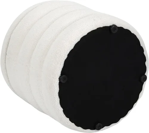 Miniatura 8 de Teddy Sherpa - Otomana redonda con almacenamiento, taburete tapizado moderno, reposapiés, pequeño ramo blanco otomano de almacenamiento
