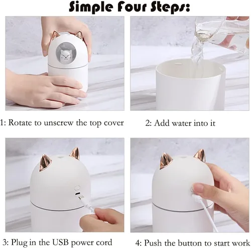 Miniatura 5 de Humidificador pequeño portátil, mini humidificador de niebla fría de 10.1 fl oz con luz nocturna, humidificador personal USB apagado automático