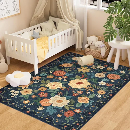 Miniatura 83 de DUKINO Alfombra de área de 6 x 9 pies, alfombra floral para sala de estar, ligera, antideslizante, lavable, alfombra de interior de pelo bajo